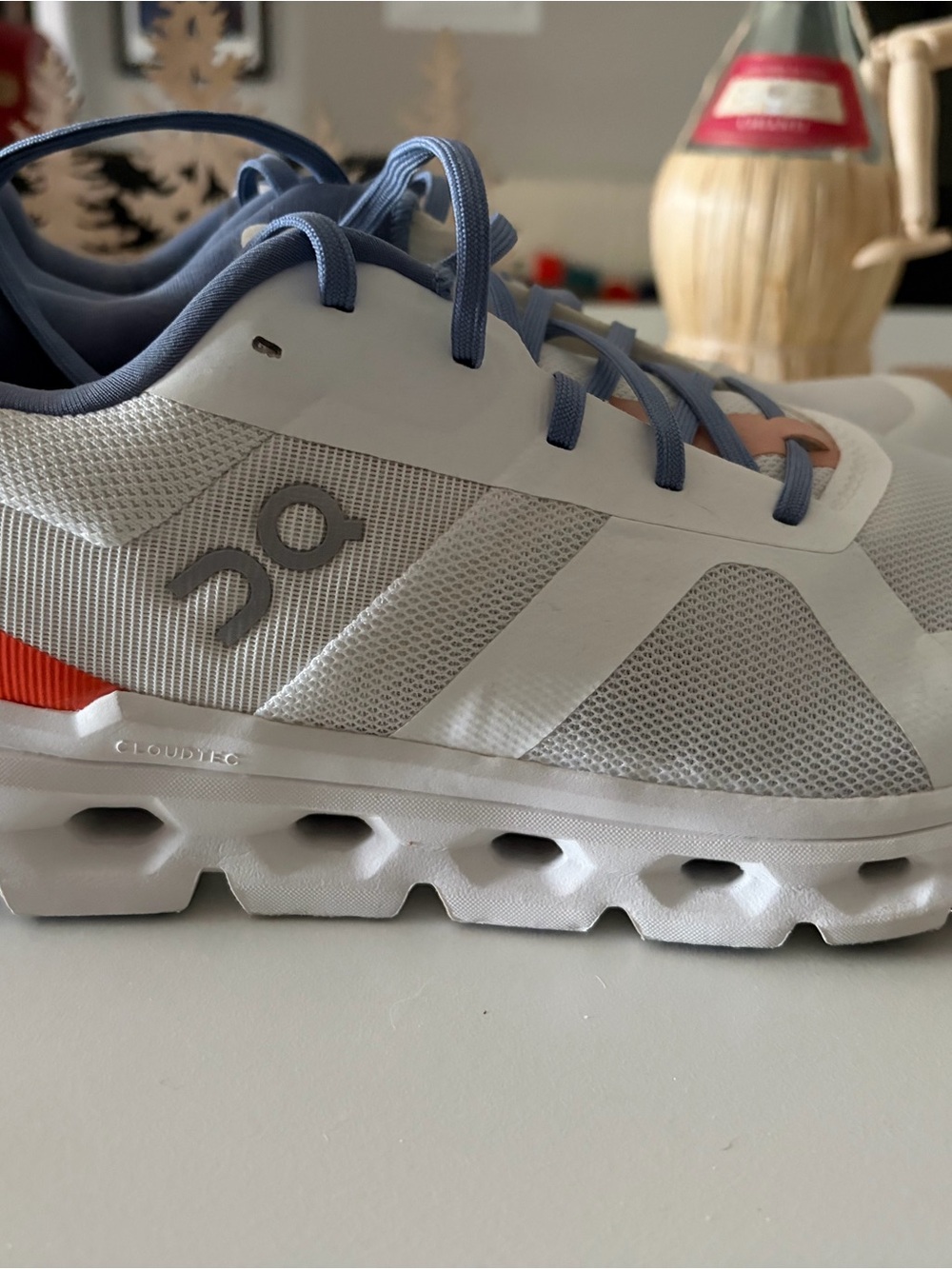 On Cloud-surfer Running Women's Sneakers in White and Blue ( 11 wide)